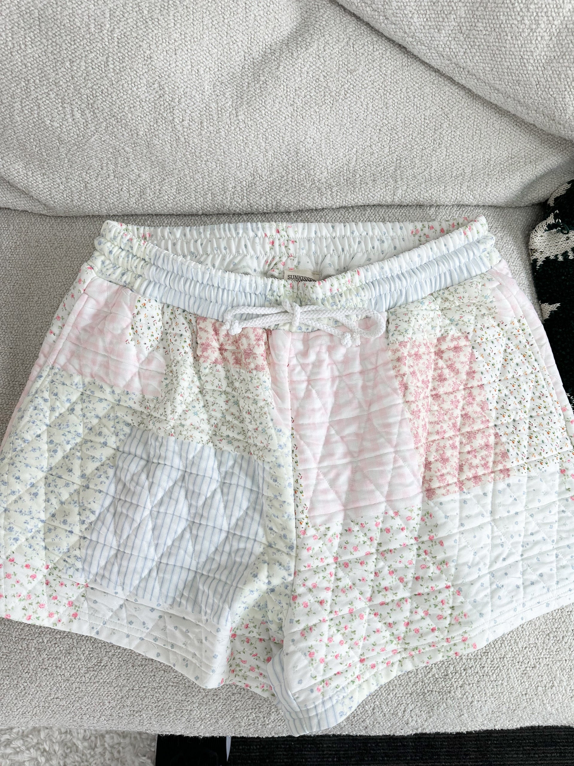Quilted Pastel Shorts - Cotton Patchwork Cottagecore Lounge
