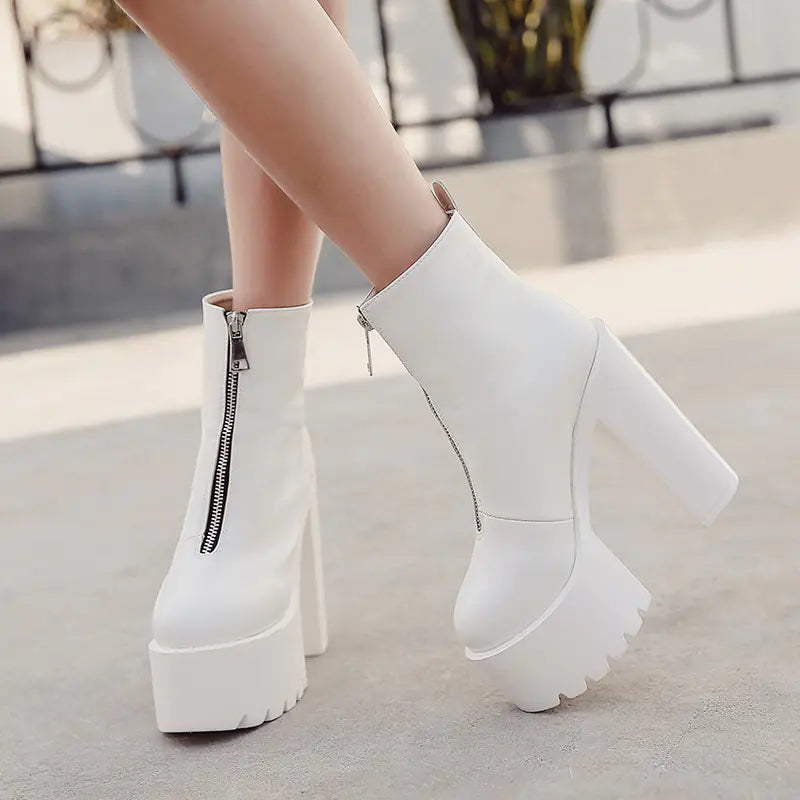 Women's Chunky Platform Ankle Boots with Front Zipper - Image 9