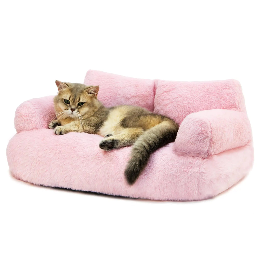 FAMIDGE Cat Bed for Indoor Cats Washable Pet Couch Bed Cat Furniture Puppy Sleeping Bed Cat Couch Pet Sofa Bed Fluffy Dog Couch for Medium Small Dogs & Cats up to 18lbs(Large Pink)