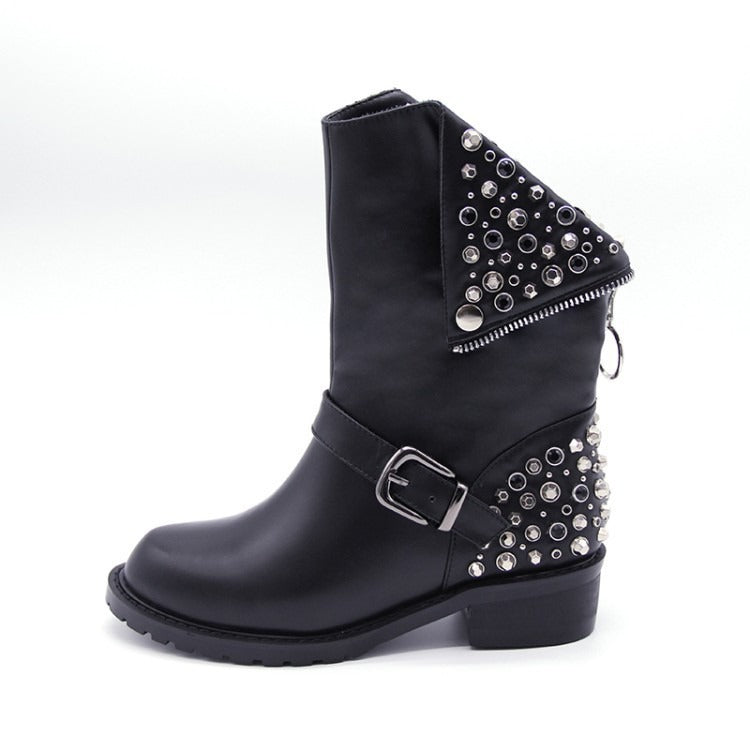 Edgy Black Rivet Studded Combat Boots for Women - Image 5
