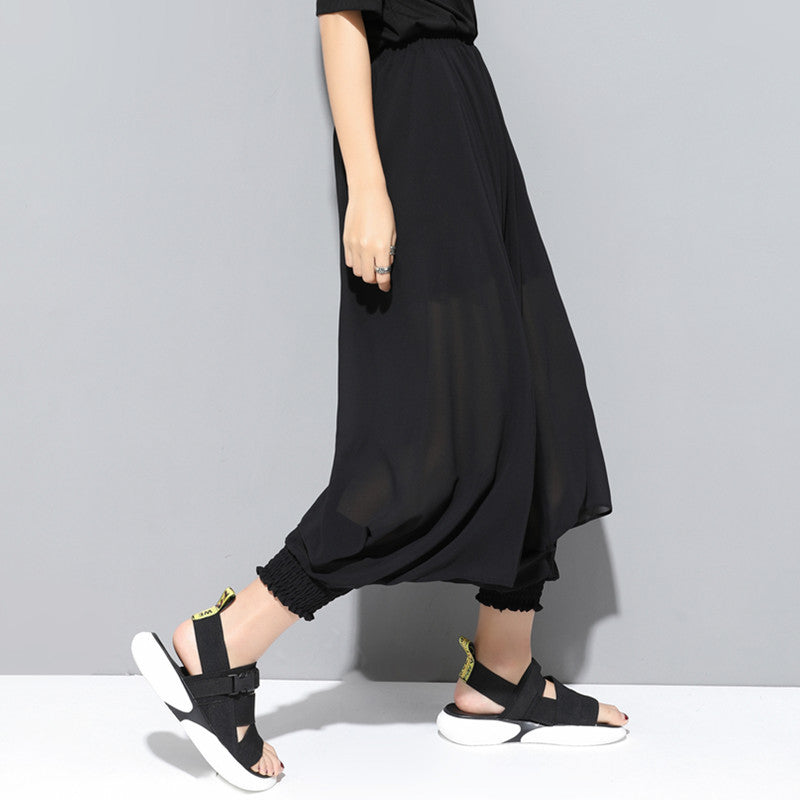 Women's Black Chiffon Harem Pants with Elastic Waist - Image 2