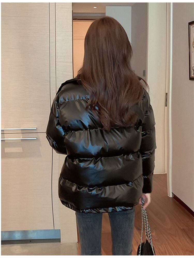 Women's Harajuku Style Denim Stitching Loose Fit Down Jacket - Image 4