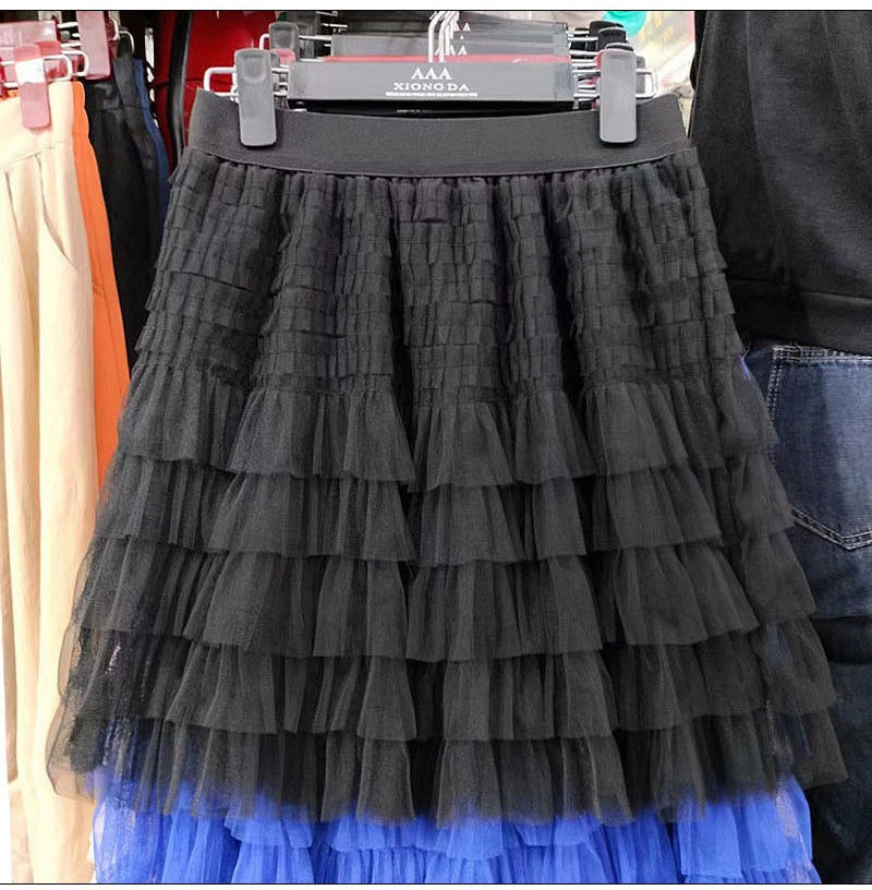 Women's Layered Mesh A-Line Mini Skirt - Fluffy Ruffle Tulle - Image 7