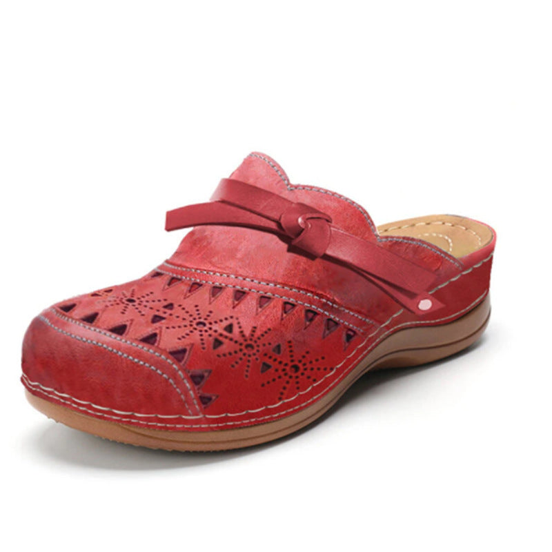 Women's Comfort Bow Perforated Faux Leather Flat Sandals - Image 2