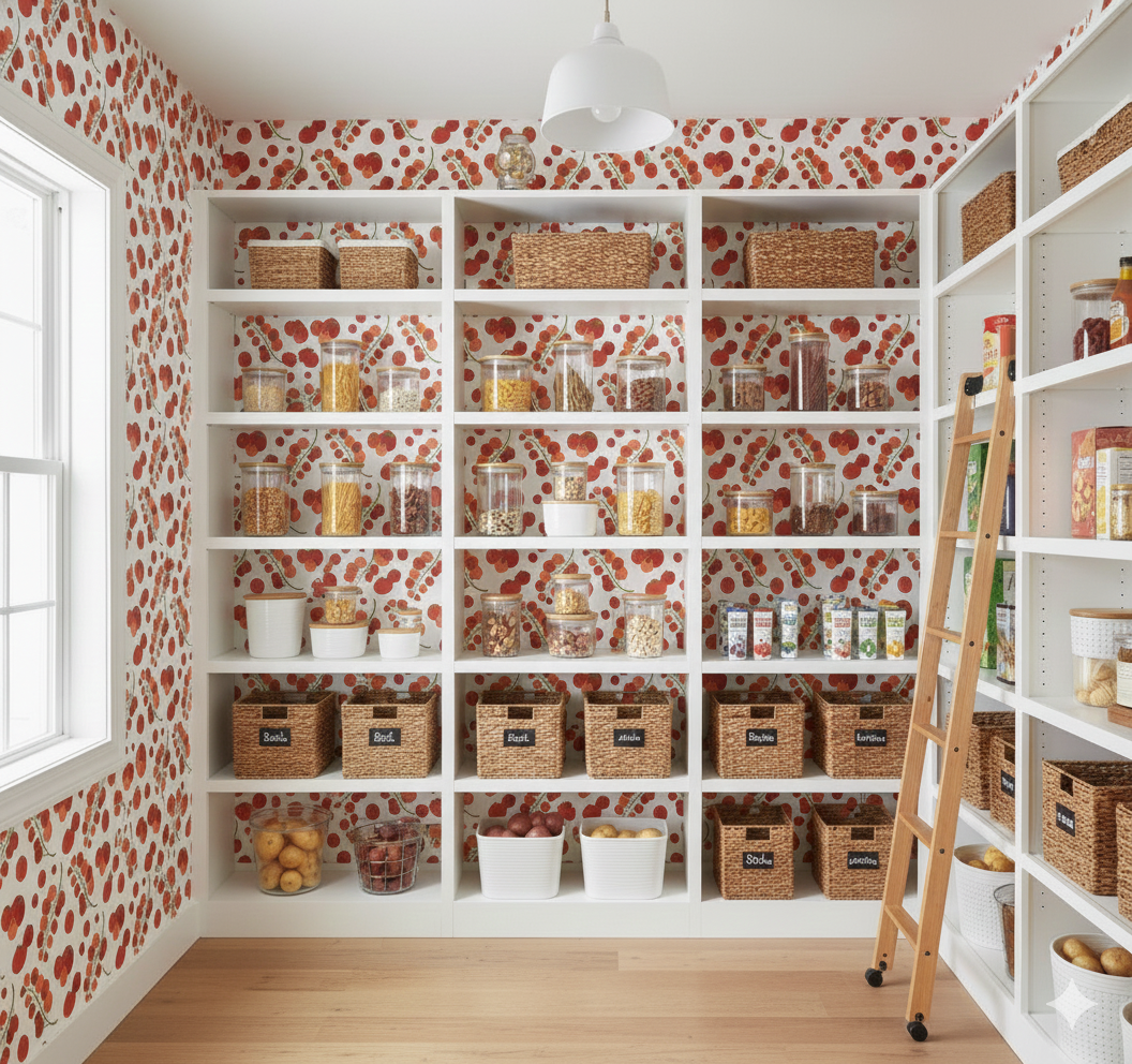 Pomodori pattern wallpaper by Danielle Chandler Design on a feature wall