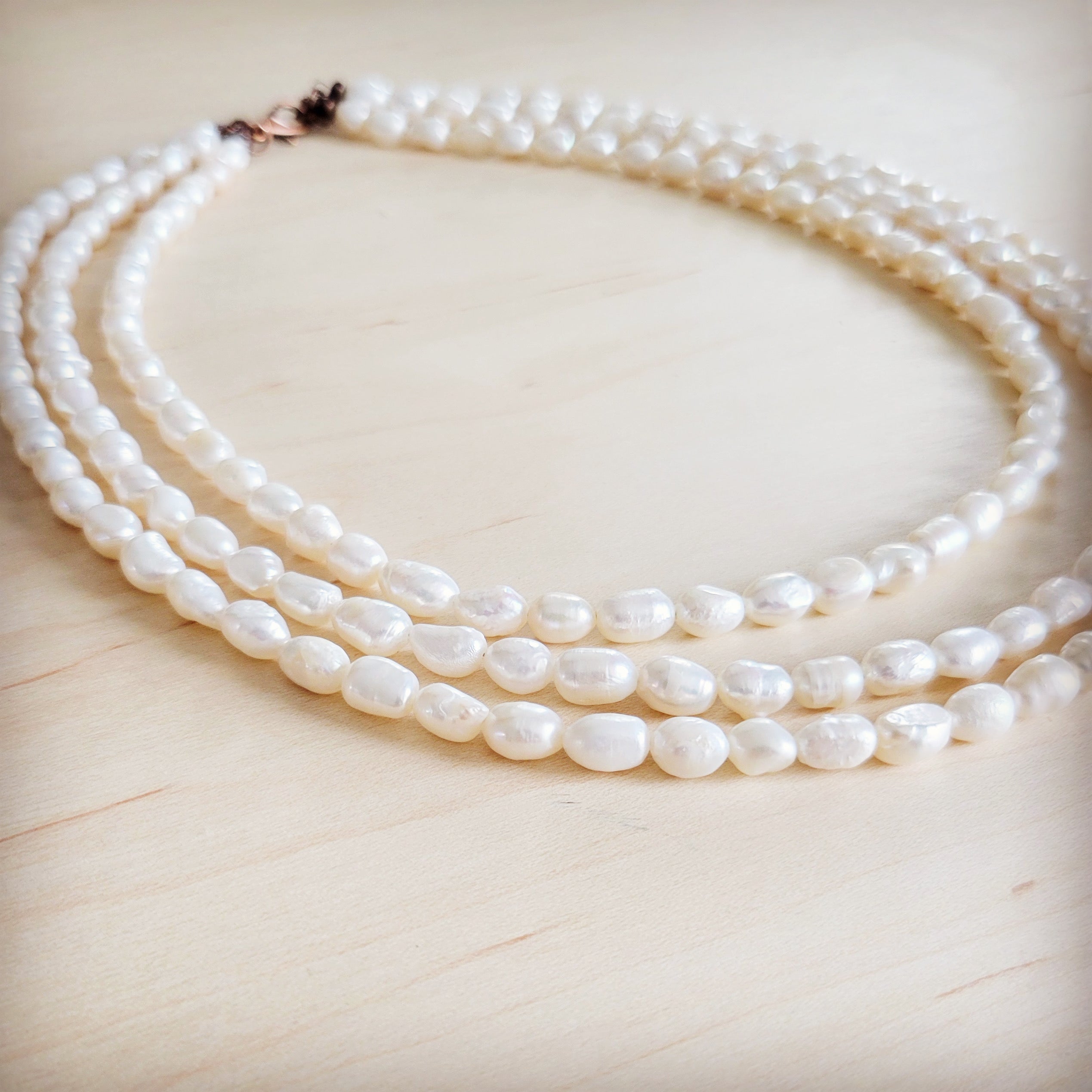 Genuine Freshwater Pearl Triple Strand Layered Boho Necklace 263r