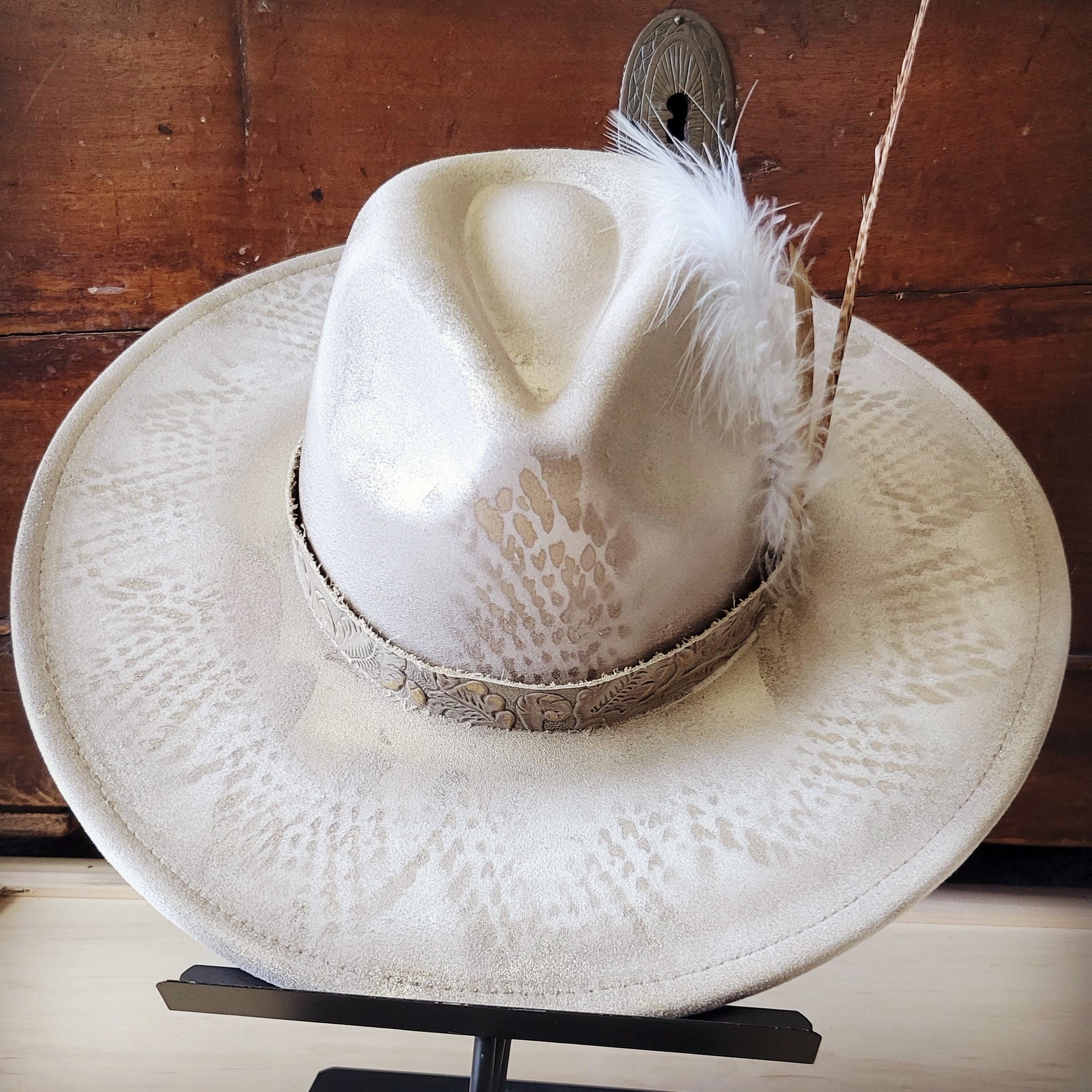 Hand-Painted Gold Python Print Boho Western Cowgirl Hat - Image 6