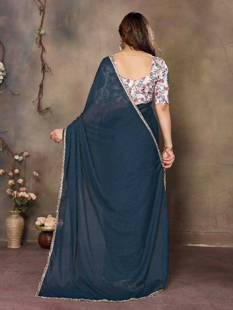 Morpich Star Georgette Saree with Mirror Border and Blouse Piece