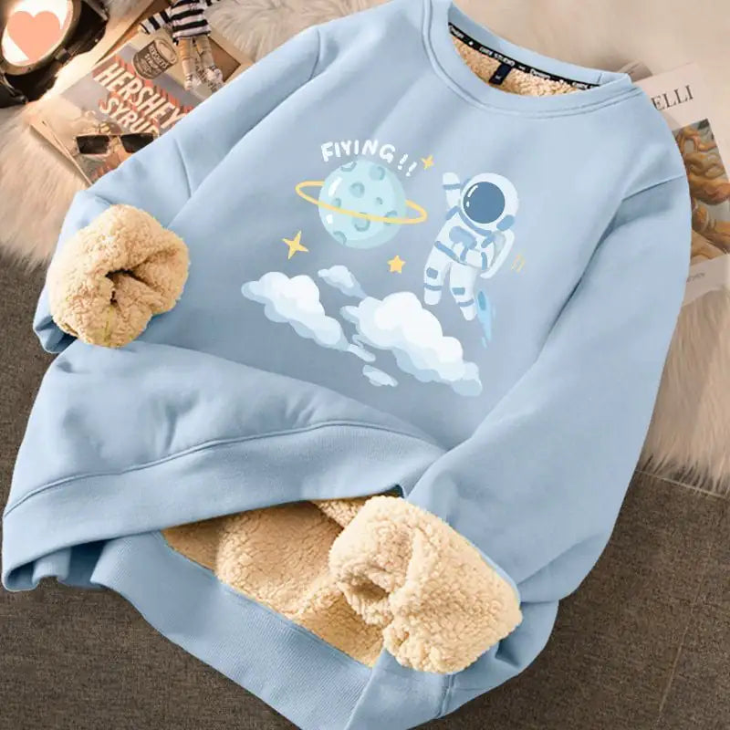 Women's Cream Fleece Lined Graphic Sweater with Cute Bear Print - Image 17