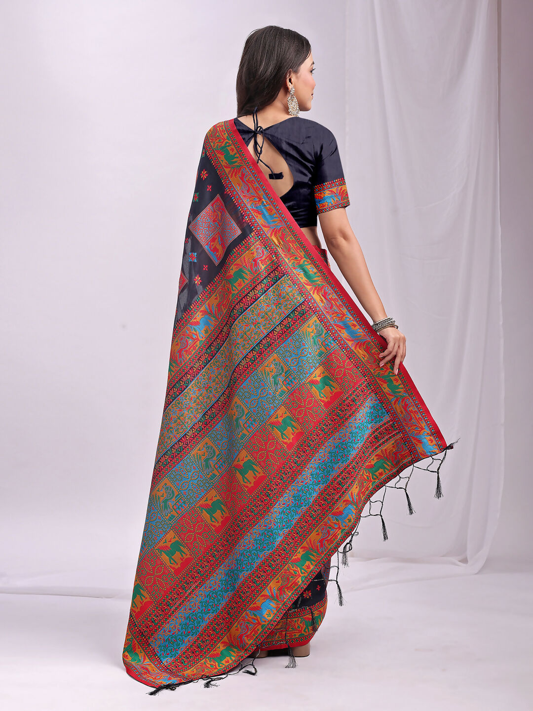 Navy Blue Linen Cotton Saree for Elegant Daily and Occasion Wear