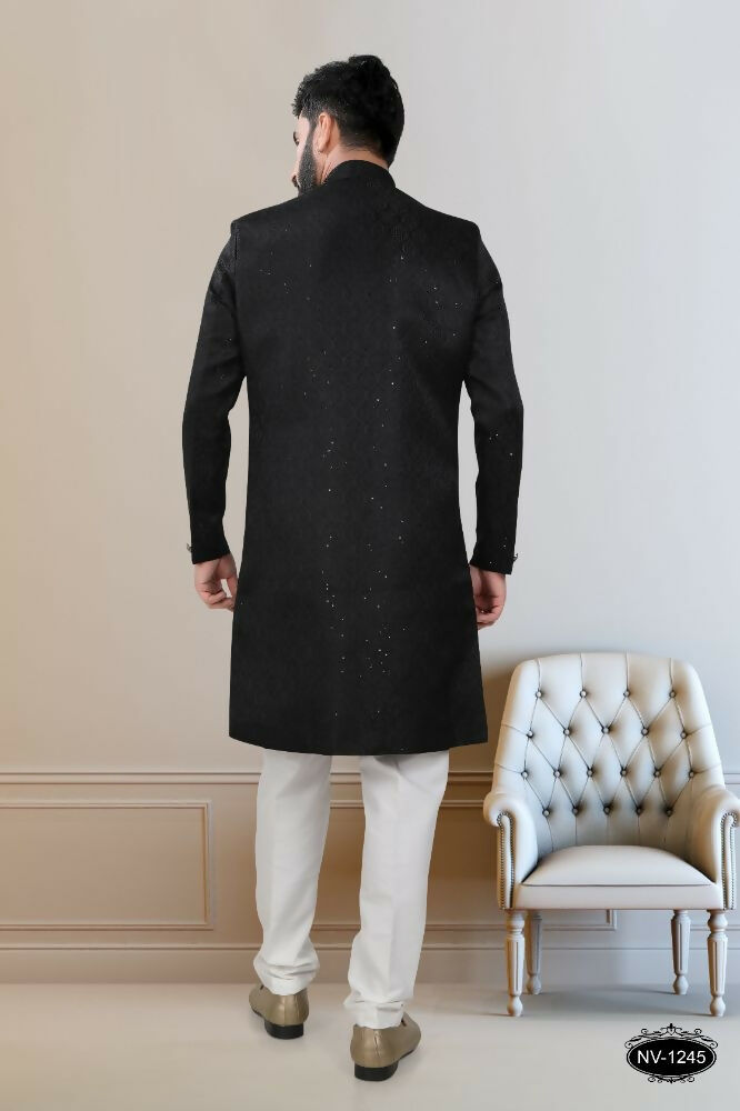 Black Sequence Embroidered Indo-Western Kurta with Pyjama
