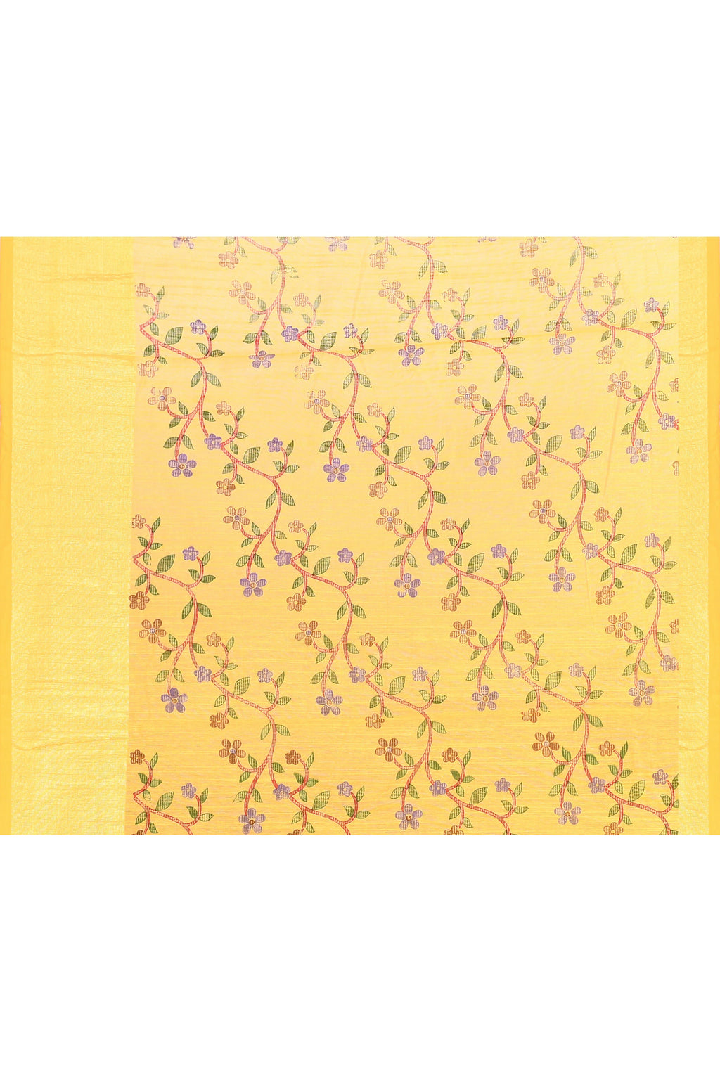 Yellow Printed Cotton Blend Saree with Embellished Details