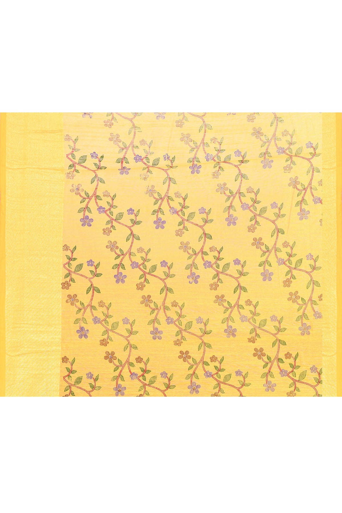 Yellow Printed Cotton Blend Saree with Embellished Details