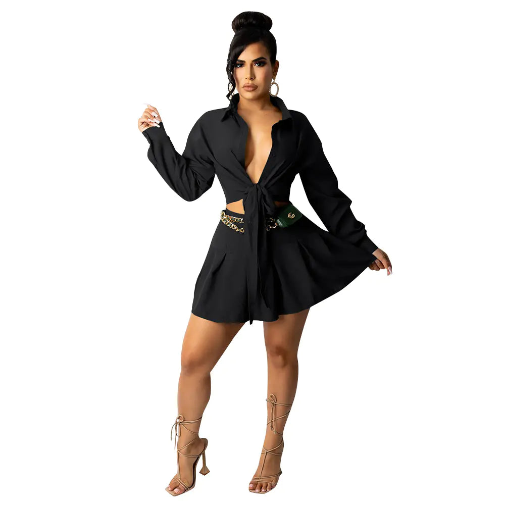 CM2153 Women's Fashion Cardigan and Pleated Skirt Set