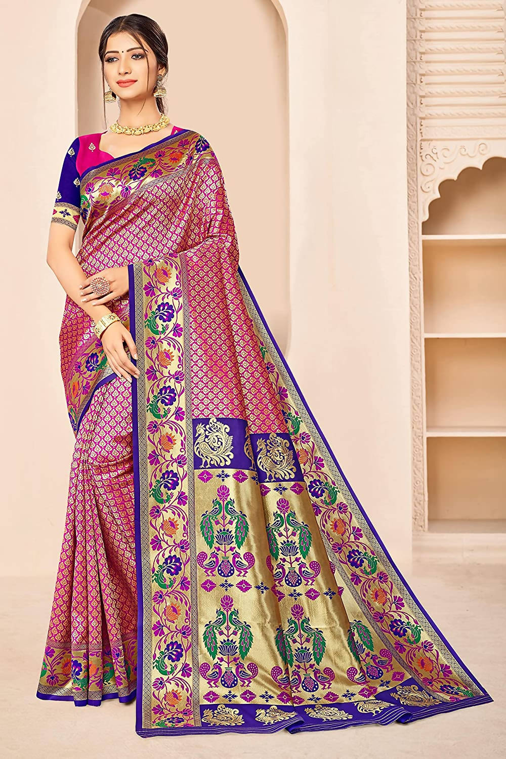 Rani Blue Banarasi Paithani Silk Saree with Zari Jacquard Work