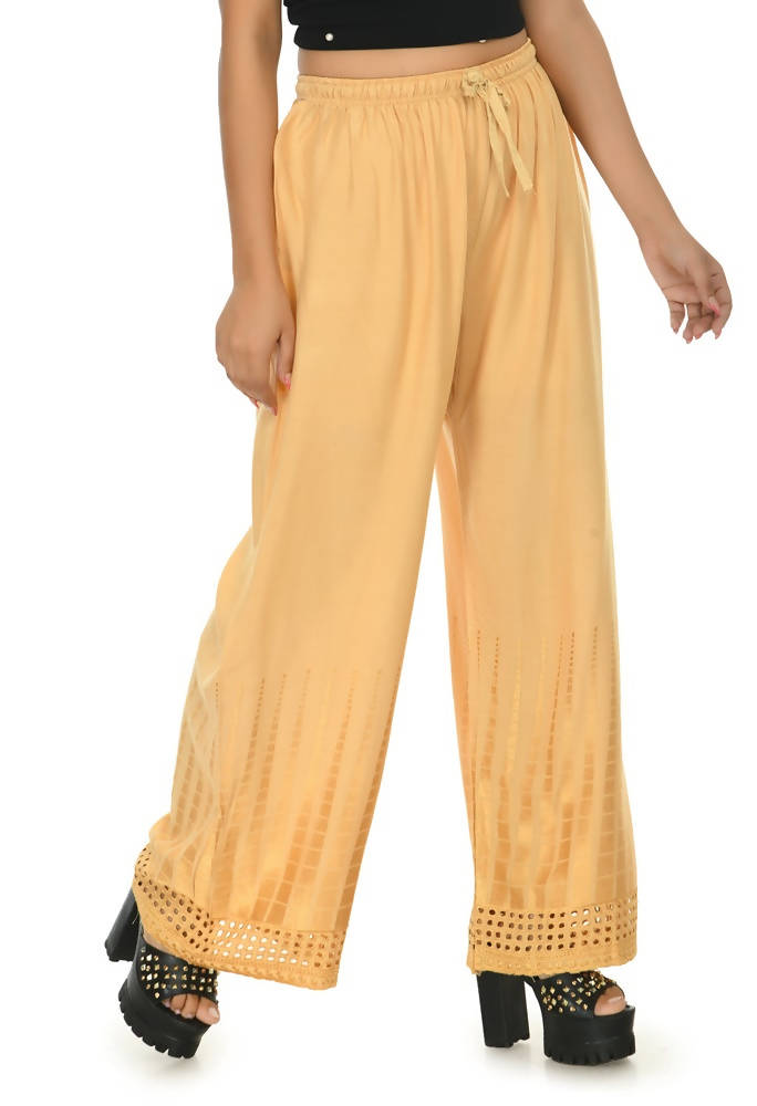 Golden Rayon Cotton Cut Work Palazzo Pants for Ethnic Wear
