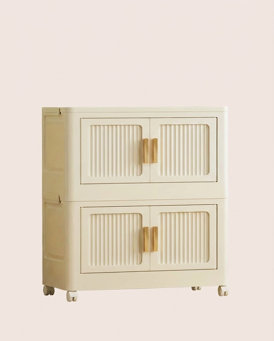 Foldable Rolling Storage Bin Cabinet Large Capacity Organizer