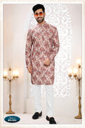 Men's cream rayon straight kurta set featuring all-over thread embroidery