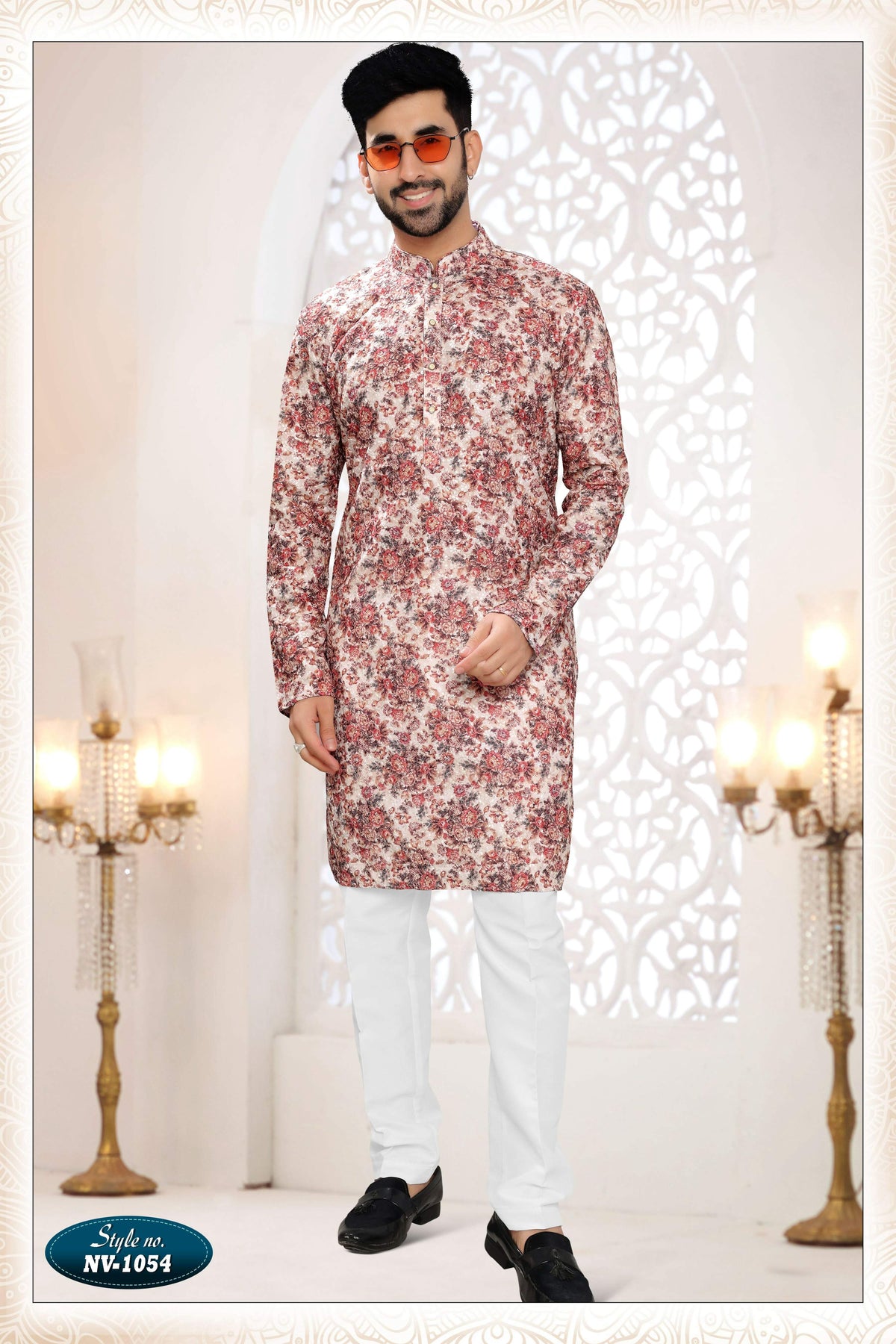 Men's cream rayon straight kurta set featuring all-over thread embroidery