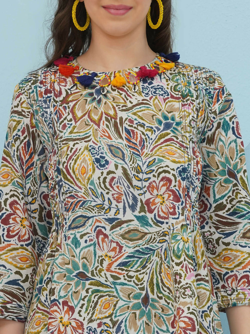Floral Print Co Ord Set in Multi Color with Embellishment