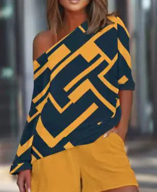 Women's Printed Long Sleeve Top & Shorts Set