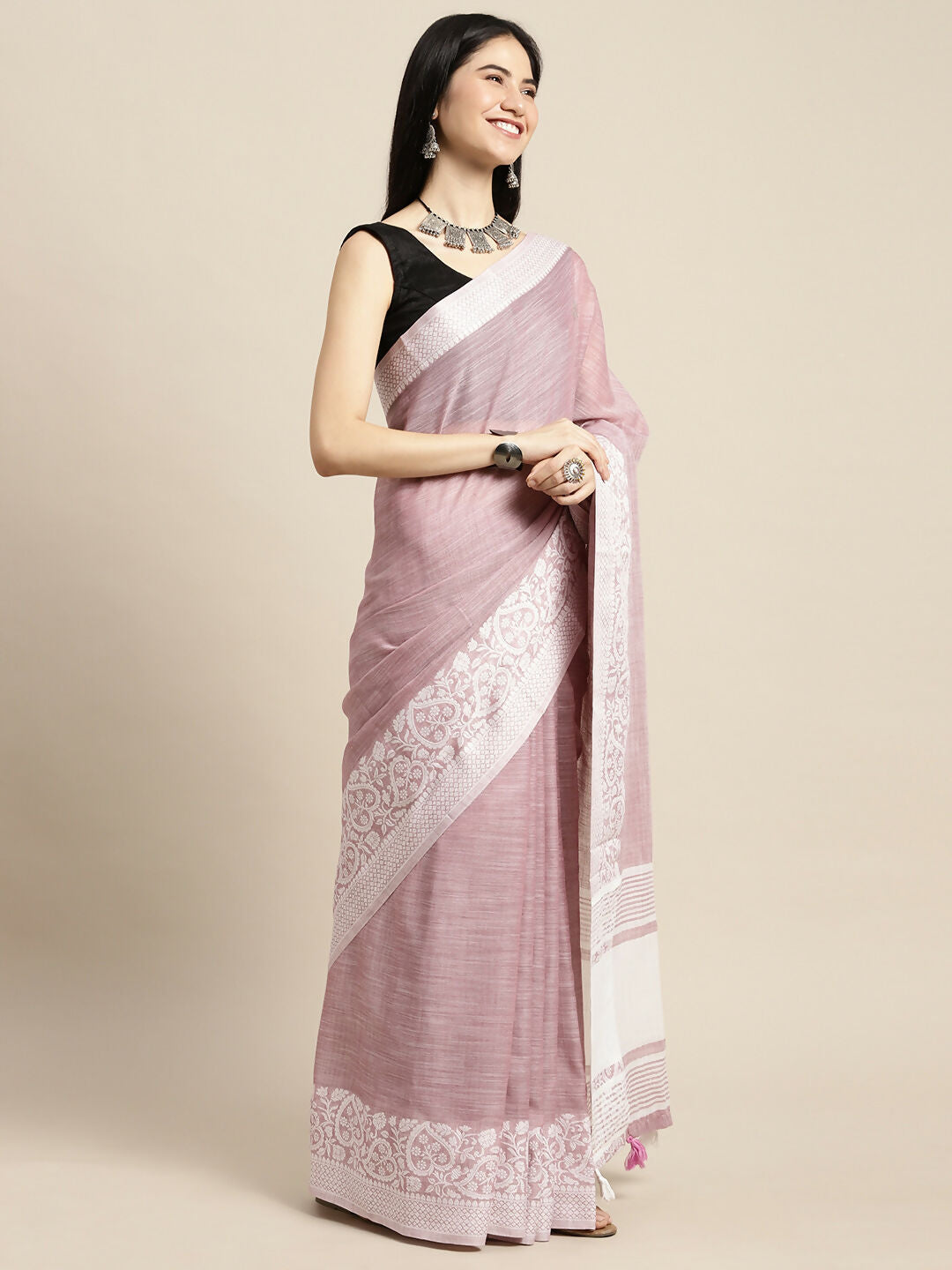 Purple Linen Saree with Matching Blouse Piece