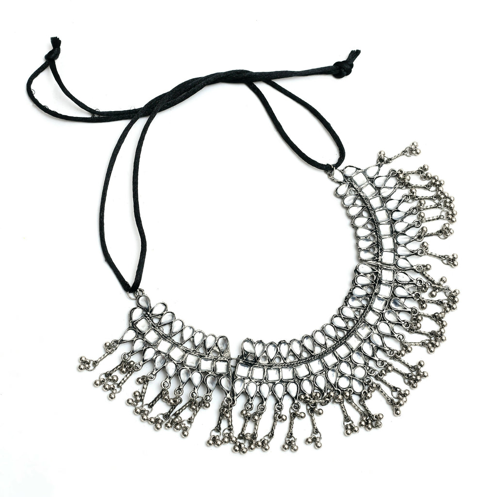 Kundan Oxidised Silver-Plated Brass Necklace for Women