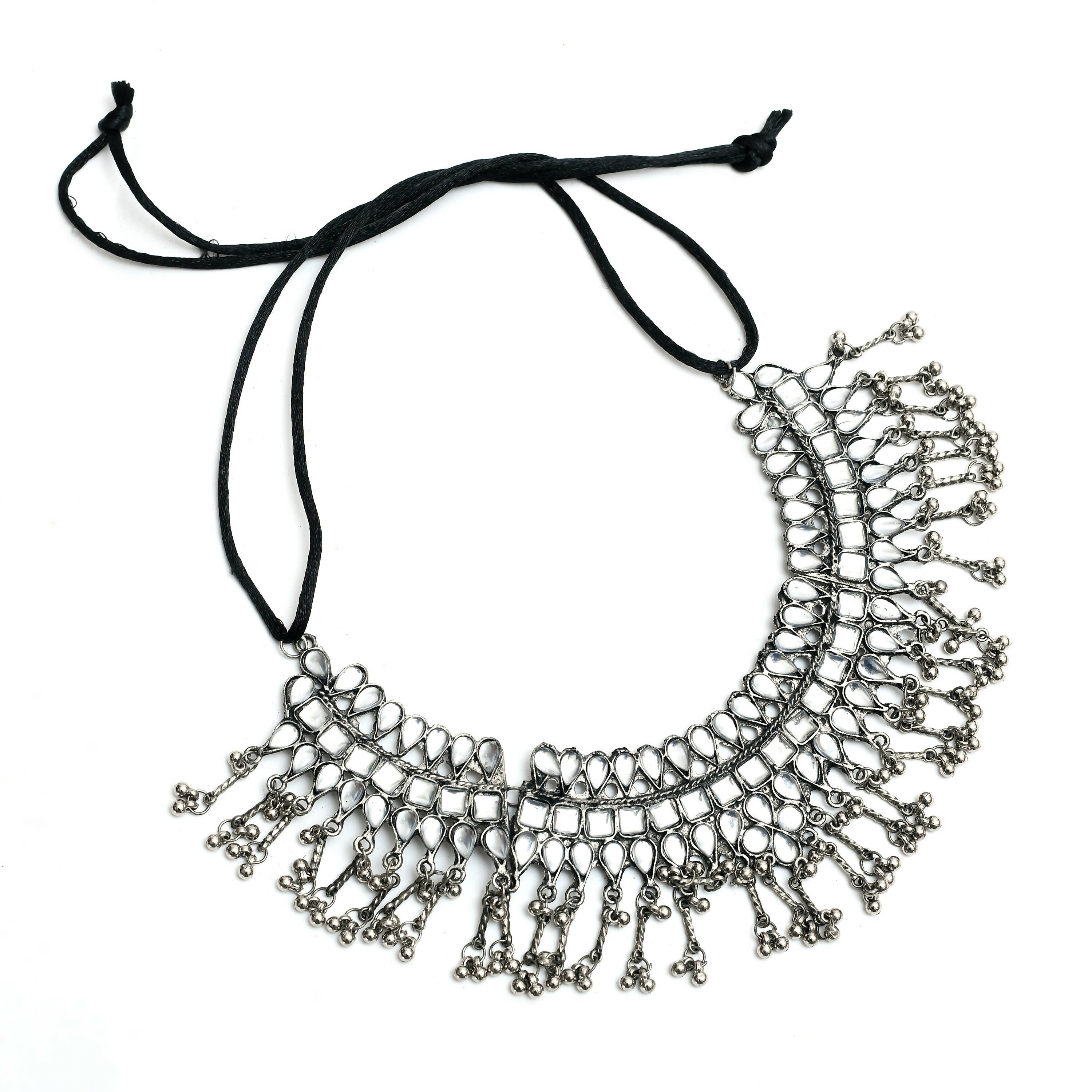 Kundan Oxidised Silver-Plated Brass Necklace for Women
