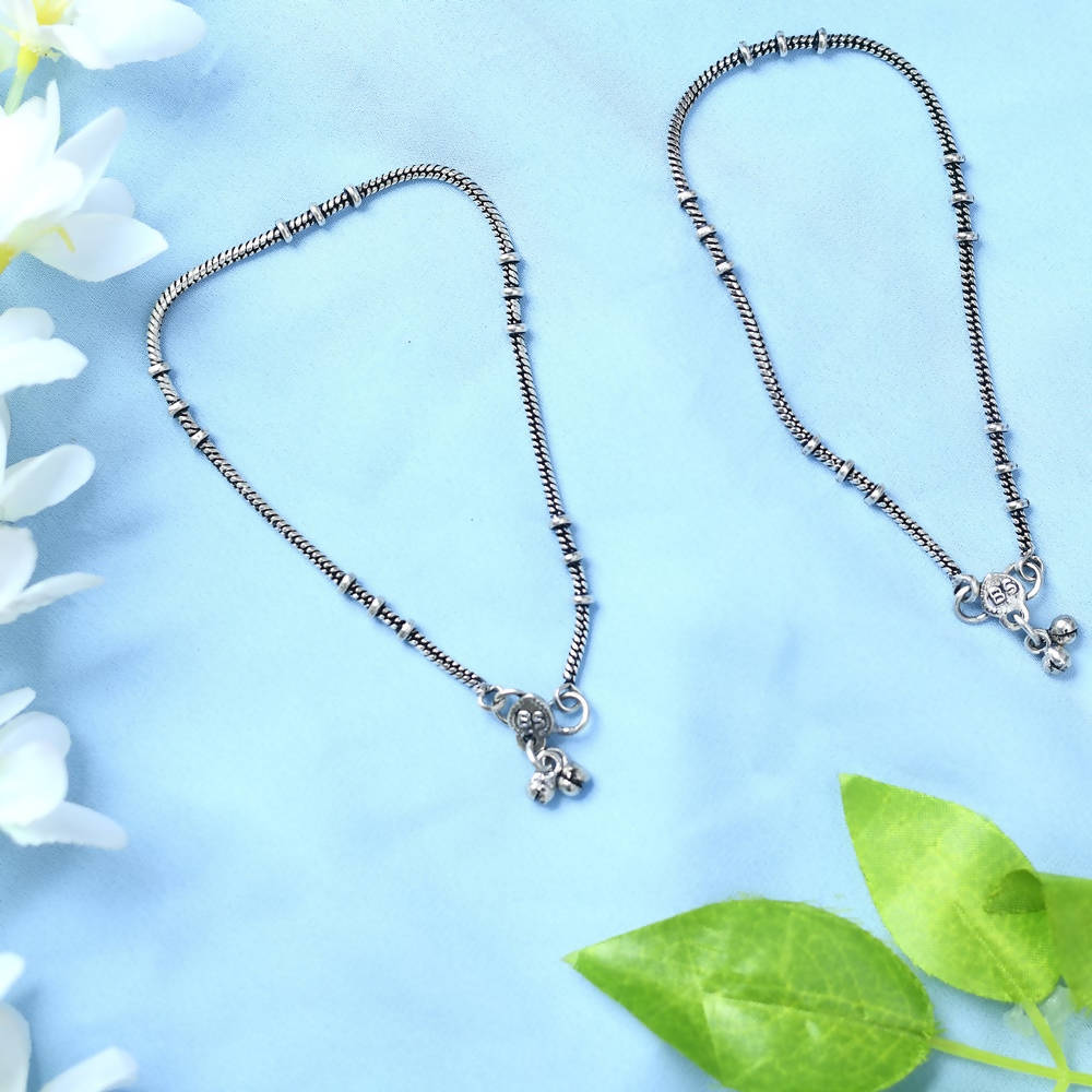 Traditional Oxidised Silver Anklets for Women & Girls - Lightweight