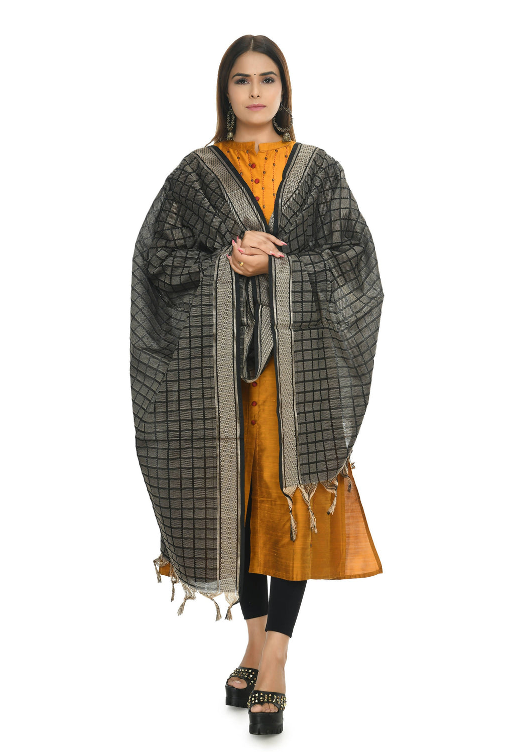 Black Handloom Cotton Dupatta - Classic Versatile Ethnic Wear