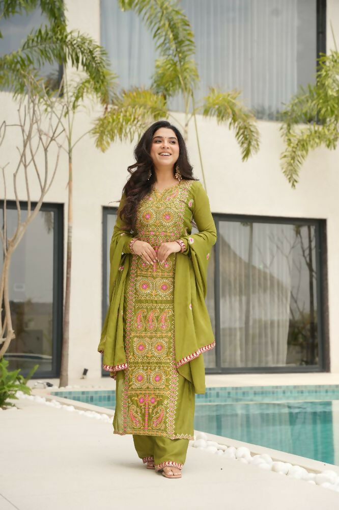 Perot Silk Kurta Set with Sequins, Zari, and Thread Embroidery