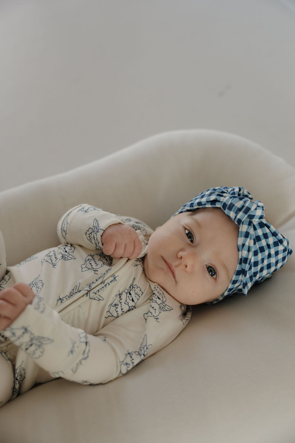 Bamboo Head Wrap Blue Gingham | Baby Toddler Headband