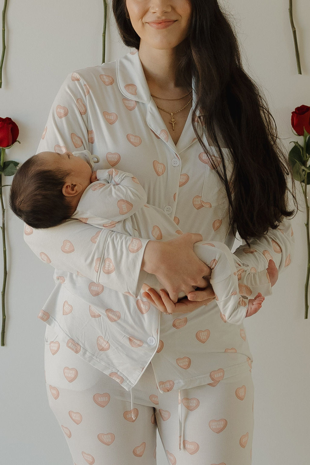 Women's Bamboo Button Up Lounge Set with Heart Print in Grey - Image 7
