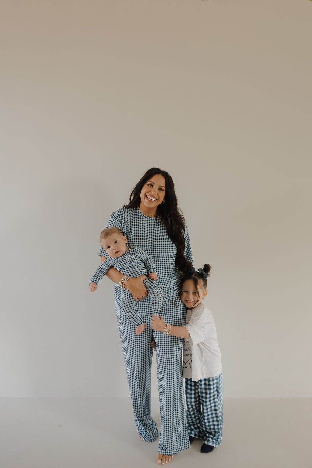 Women's Blue Gingham Boxy Tee & Wide-Leg Bamboo Lounge Set - Image 2