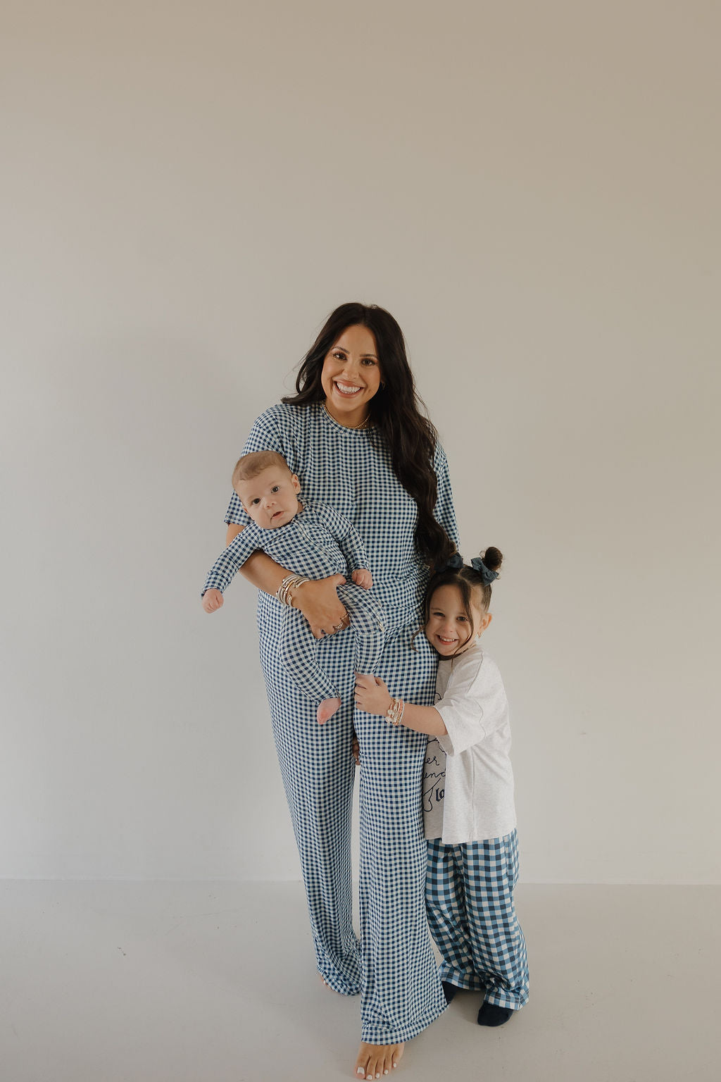Women's Blue Gingham Boxy Tee & Wide-Leg Bamboo Lounge Set - Image 4