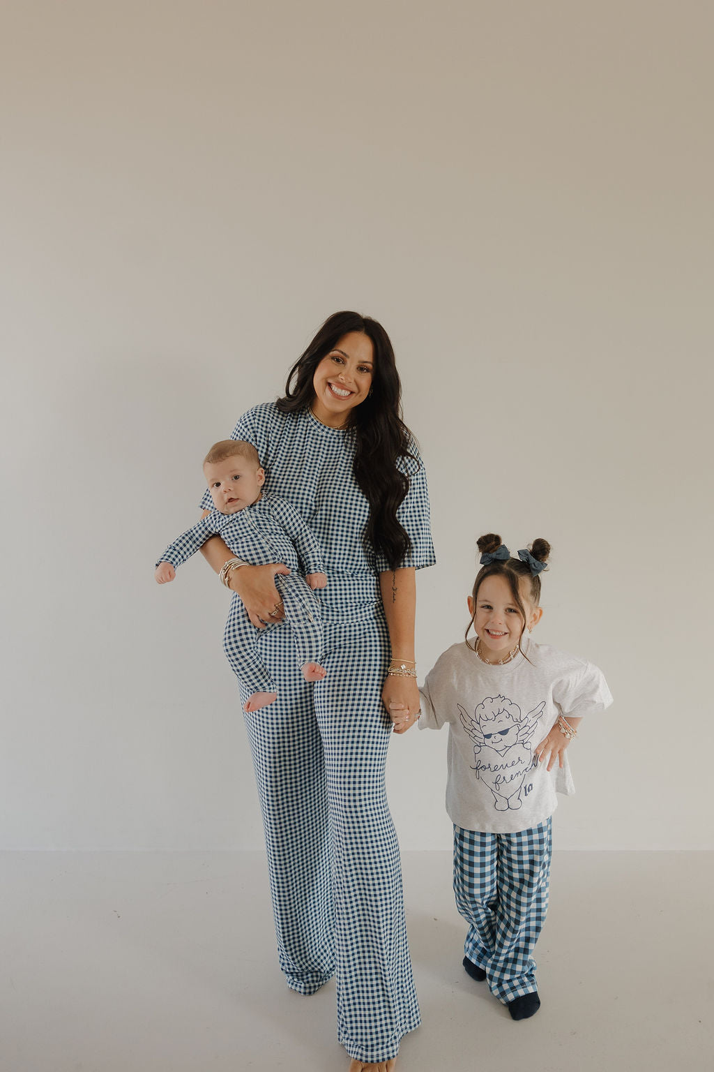 Women's Blue Gingham Boxy Tee & Wide-Leg Bamboo Lounge Set - Image 6