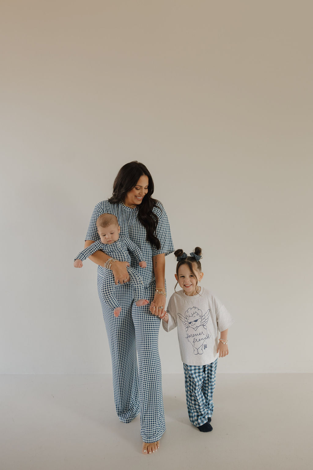 Women's Blue Gingham Boxy Tee & Wide-Leg Bamboo Lounge Set - Image 7