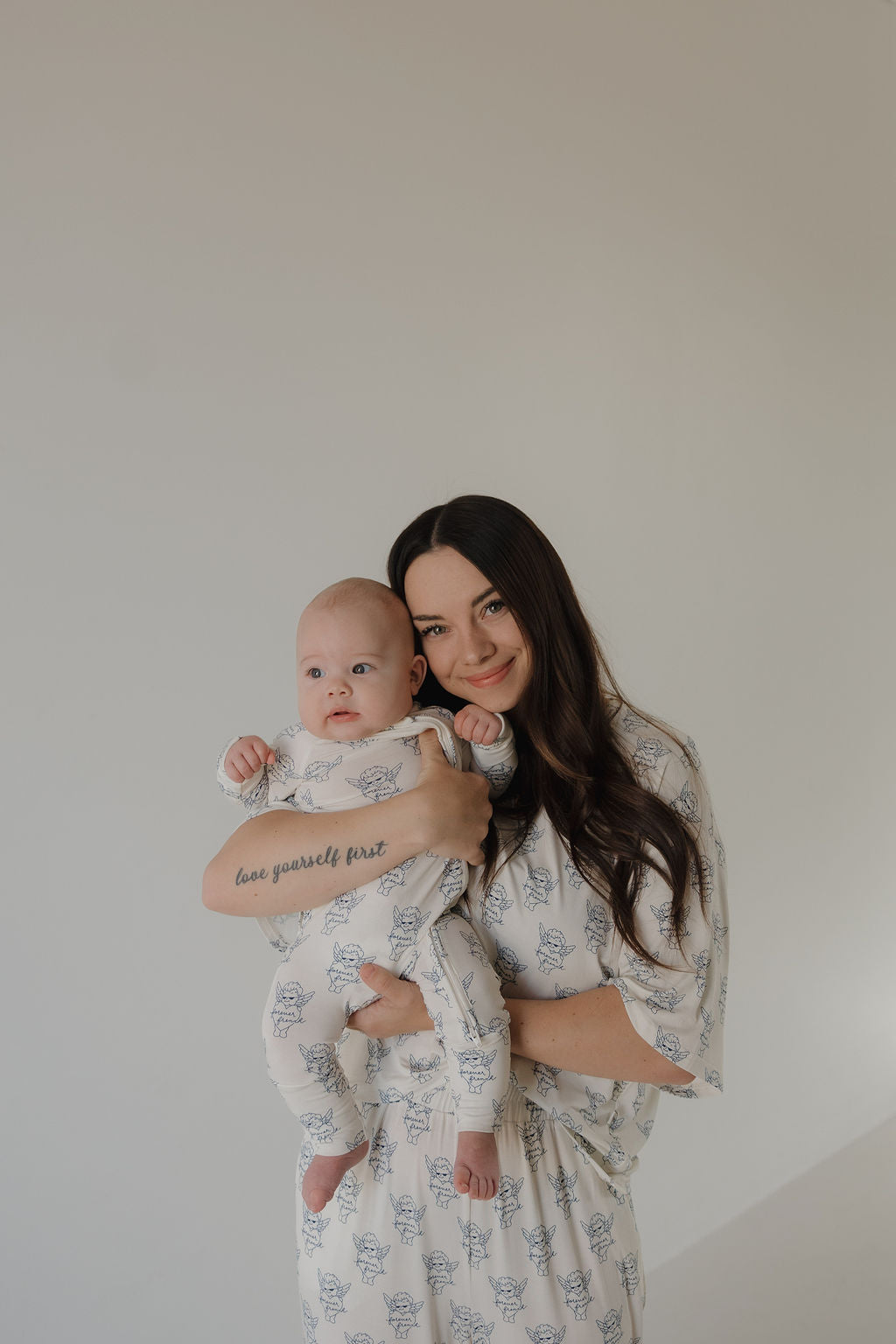 Women's Boxy Tee Lounge Set in Cream and Navy Blue