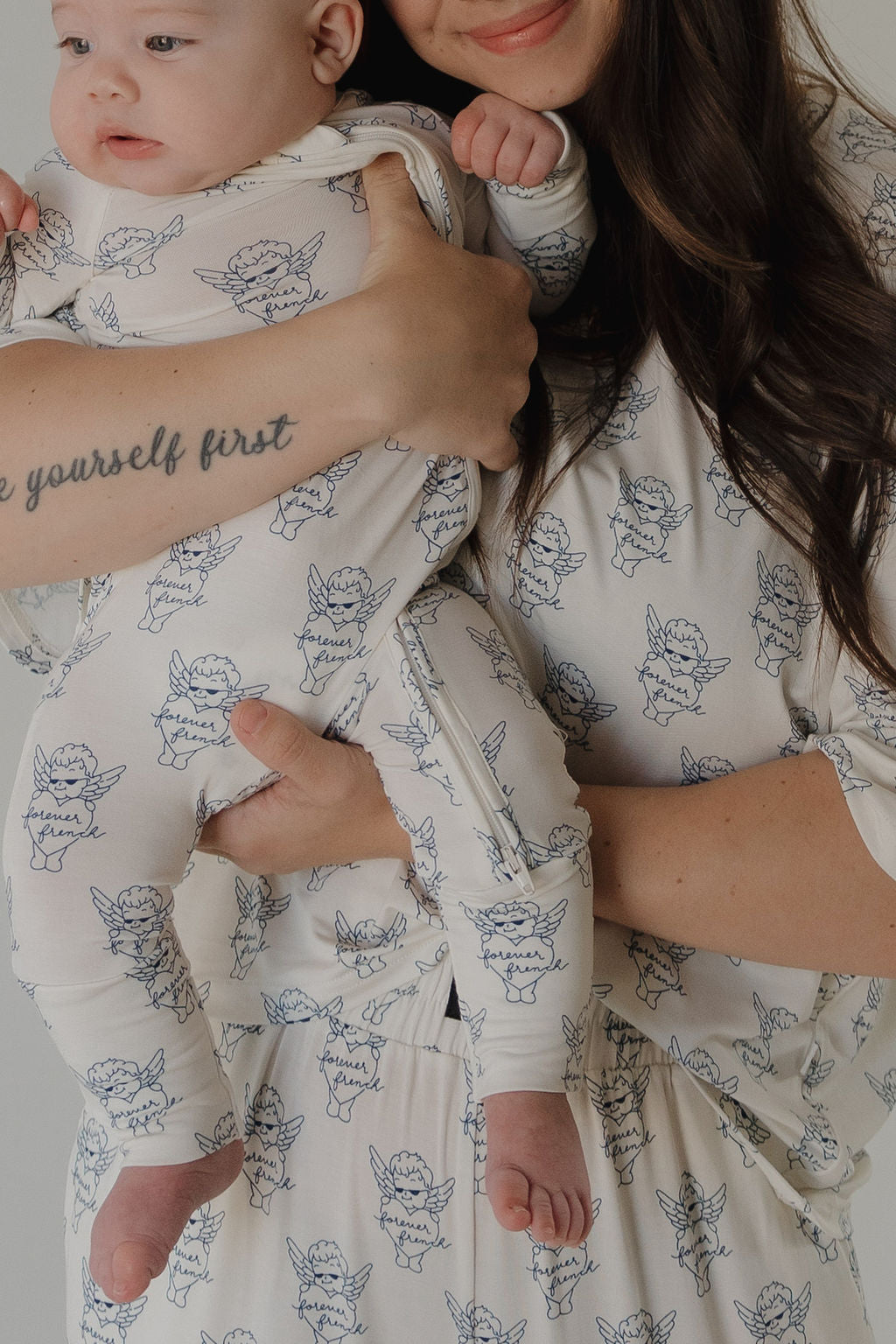 Women's Boxy Tee Lounge Set in Cream and Navy Blue
