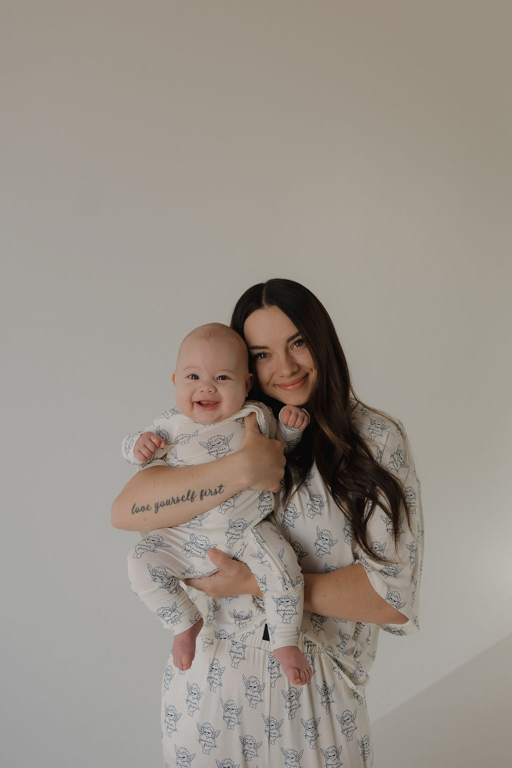 Women's Boxy Tee Lounge Set in Cream and Navy Blue