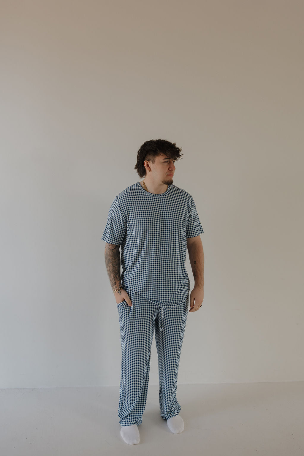 Men's Short Sleeve Pajamas | Blue Gingham