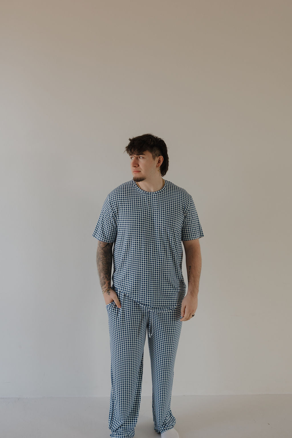 Men's Short Sleeve Pajamas | Blue Gingham