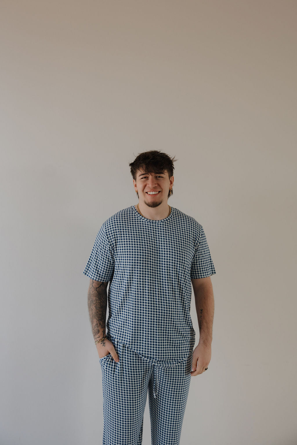 Men's Short Sleeve Pajamas | Blue Gingham