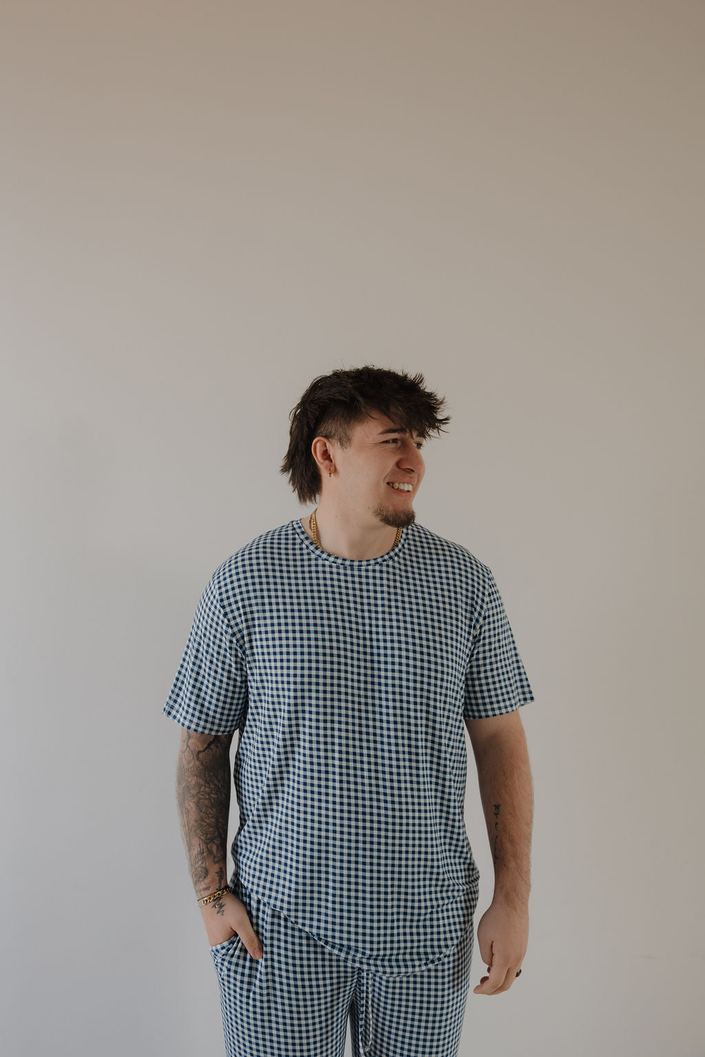 Men's Short Sleeve Pajamas | Blue Gingham
