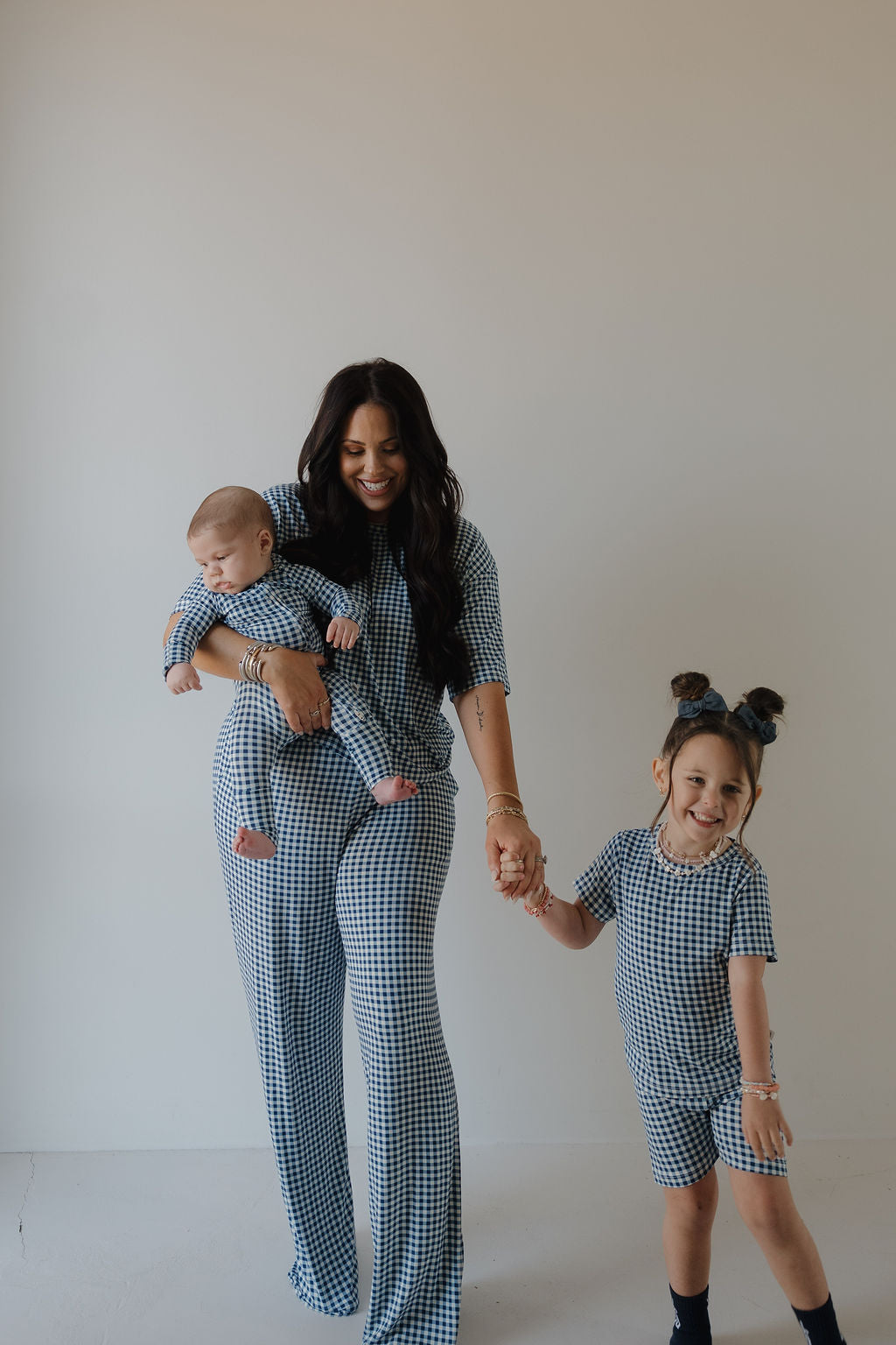 Women's Blue Gingham Boxy Tee & Wide-Leg Bamboo Lounge Set - Image 3