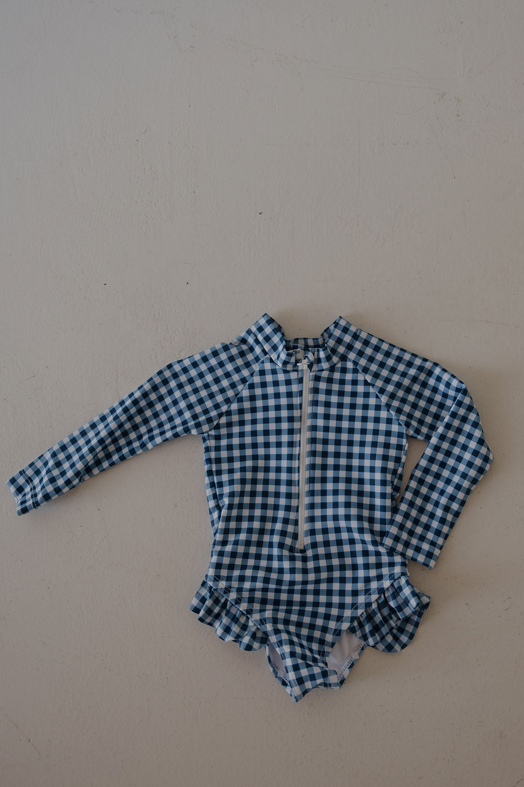 Girls Long Sleeve Swimsuit | Blue Gingham