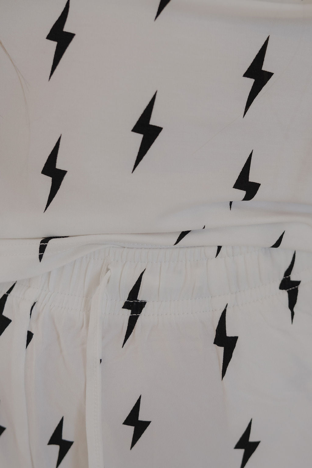 Women's Long Sleeve Bamboo Pajama Set in White & Black Lightning Bolt
