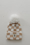 ff Knit Pom Top Beanie | Tan Checkerboard