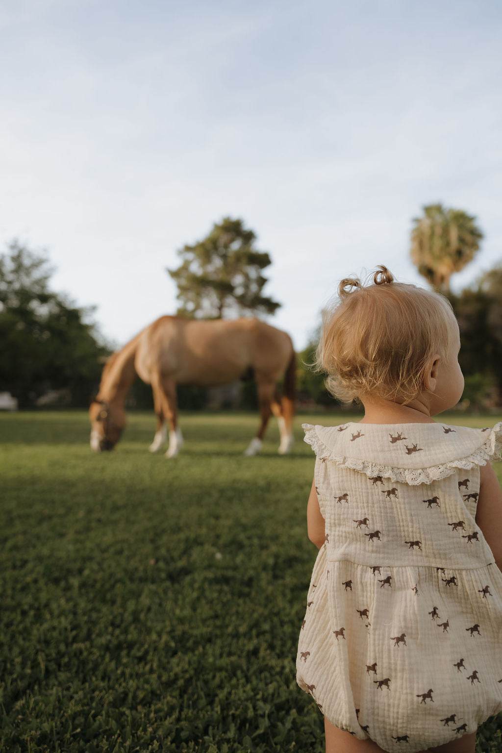 Wild Horses Muslin Baby Romper in Cream Cotton - Image 7