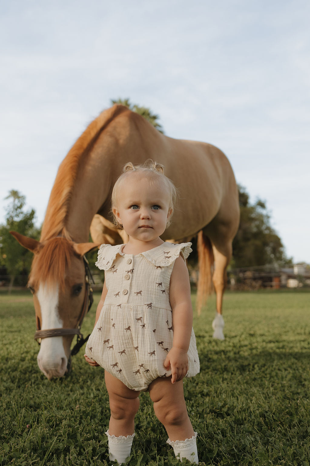Wild Horses Muslin Baby Romper in Cream Cotton - Image 8
